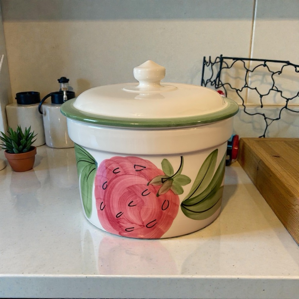 Ceramiche Toscane Serving dish & lid from Italy stamped Strawberry design